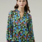 Multicolor balloon sleeve blouse