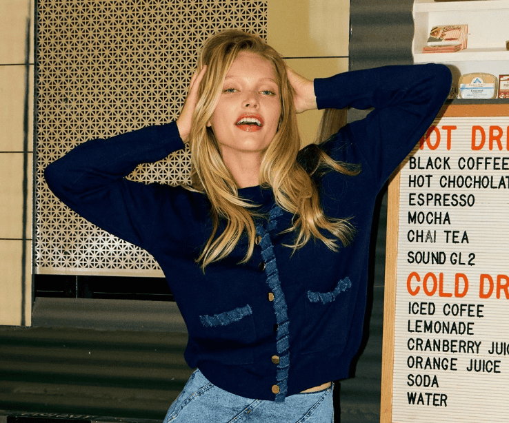 Denim edge knit cardigan